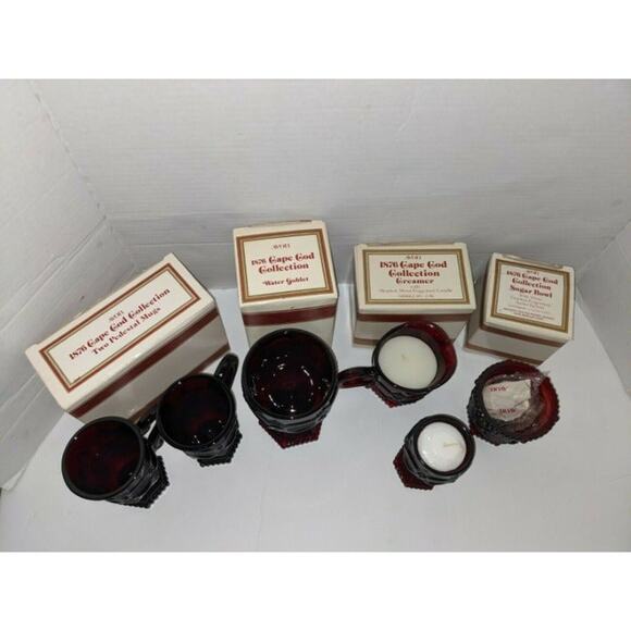 5 Vintage 1990's Avon 1876 Cape Cod Collection Ruby Red Glass Dishes Boxes New - Picture 2 of 6